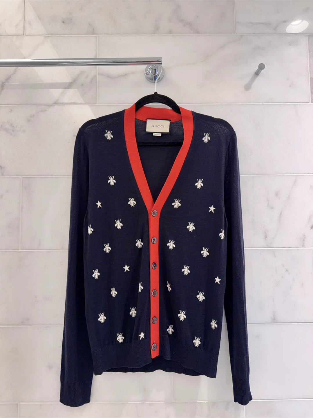 Gucci Navy Bee and Star Cardigan Size S