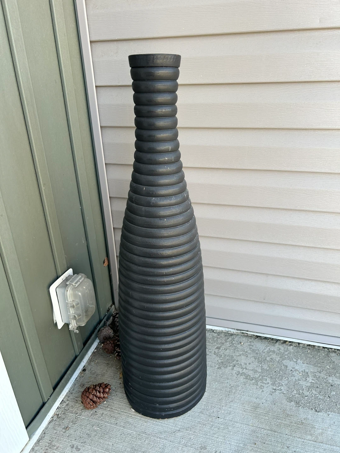 Large Black Ribbed Decorative Vase
