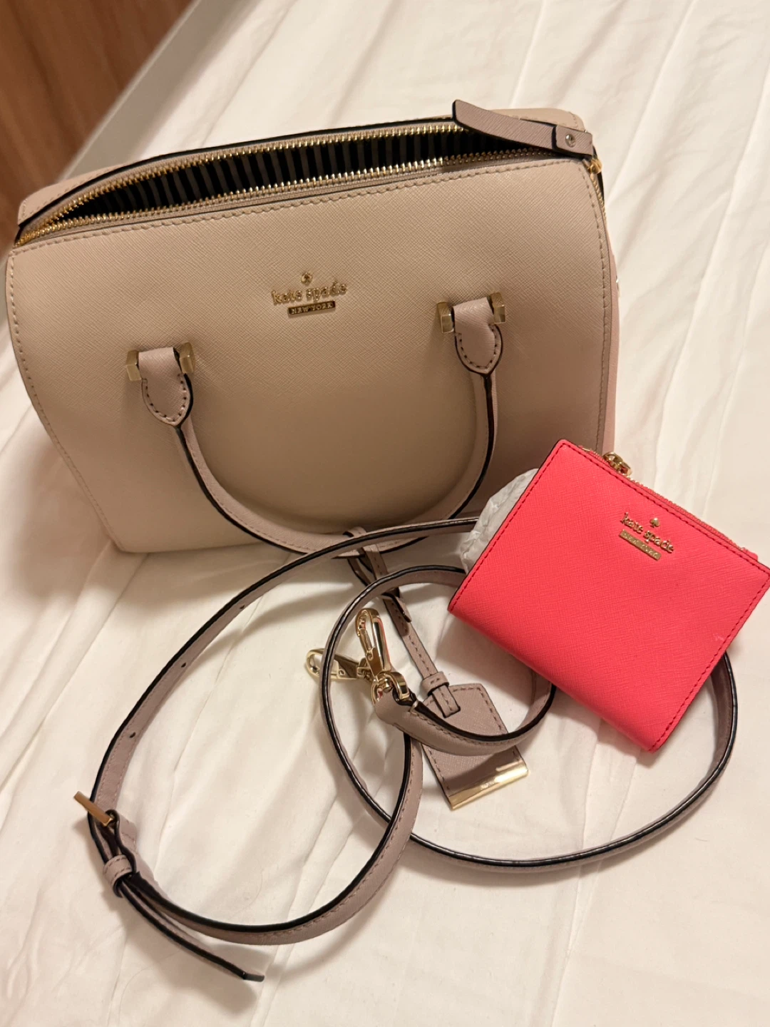 Kate Spade Satchel Purse and Wallet Set - Beige/Pink - photo 2