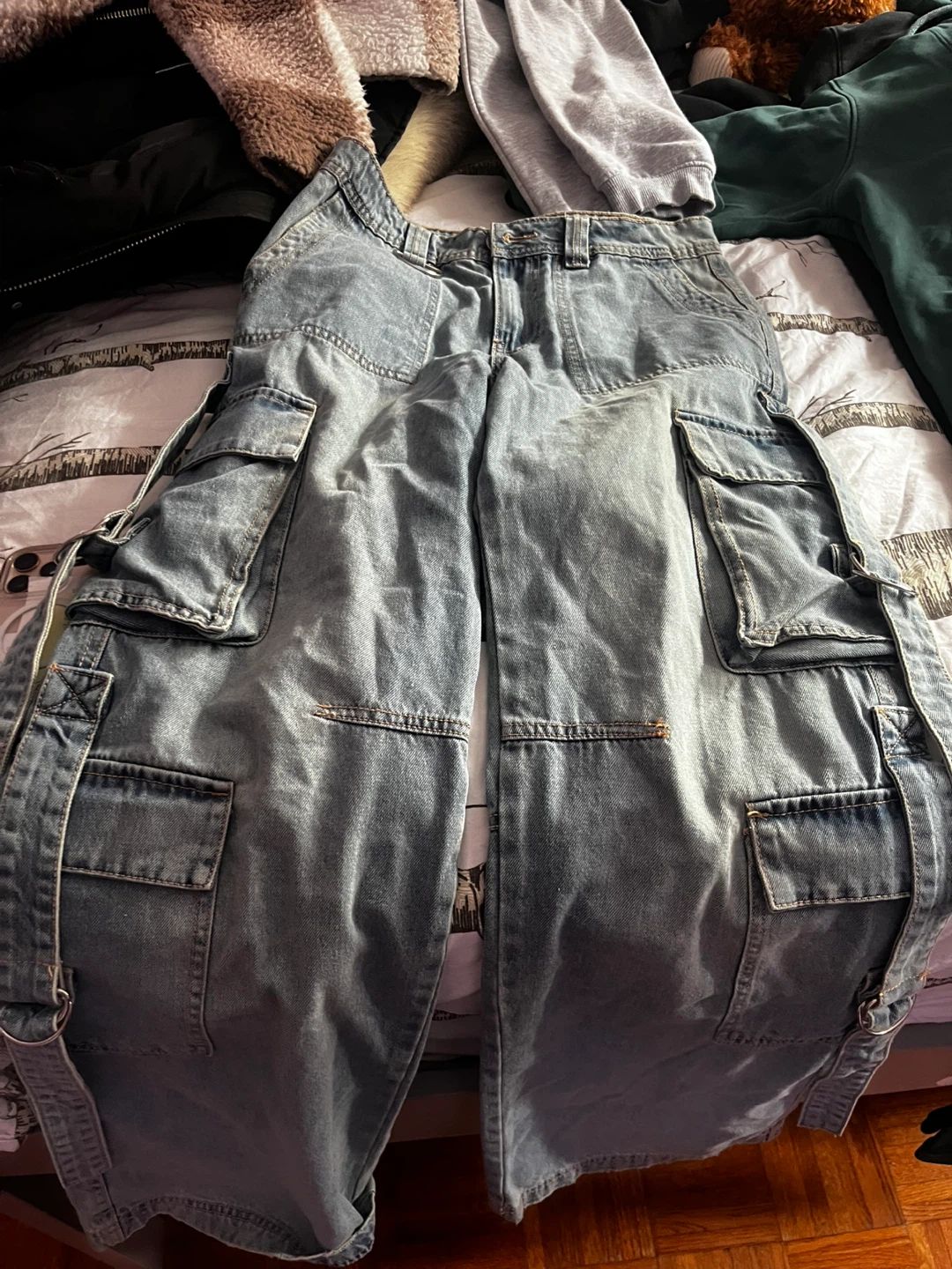 Blue Denim Cargo Pants
