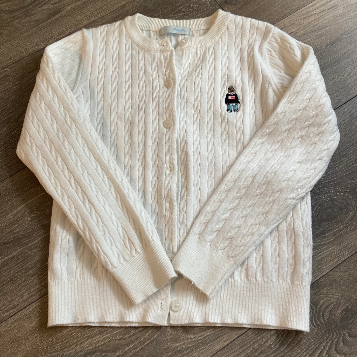 Knit Cardigan with Bear Patch