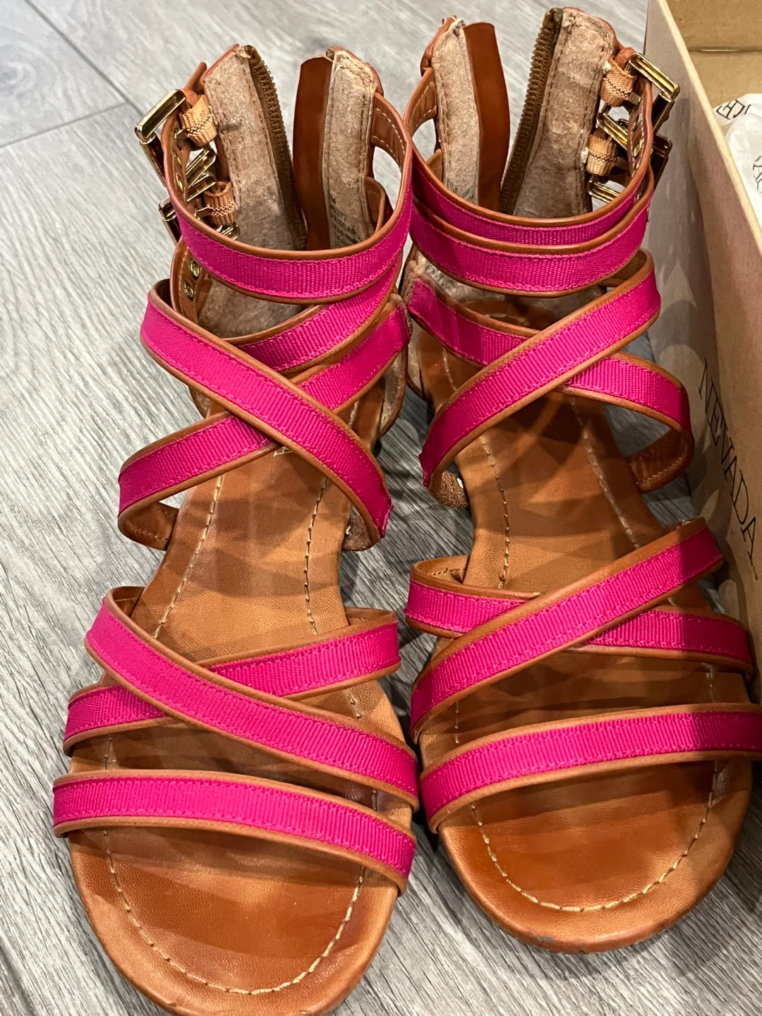 Nevada Women's Strappy Gladiator Sandals - Brown/Pink - Size 6M