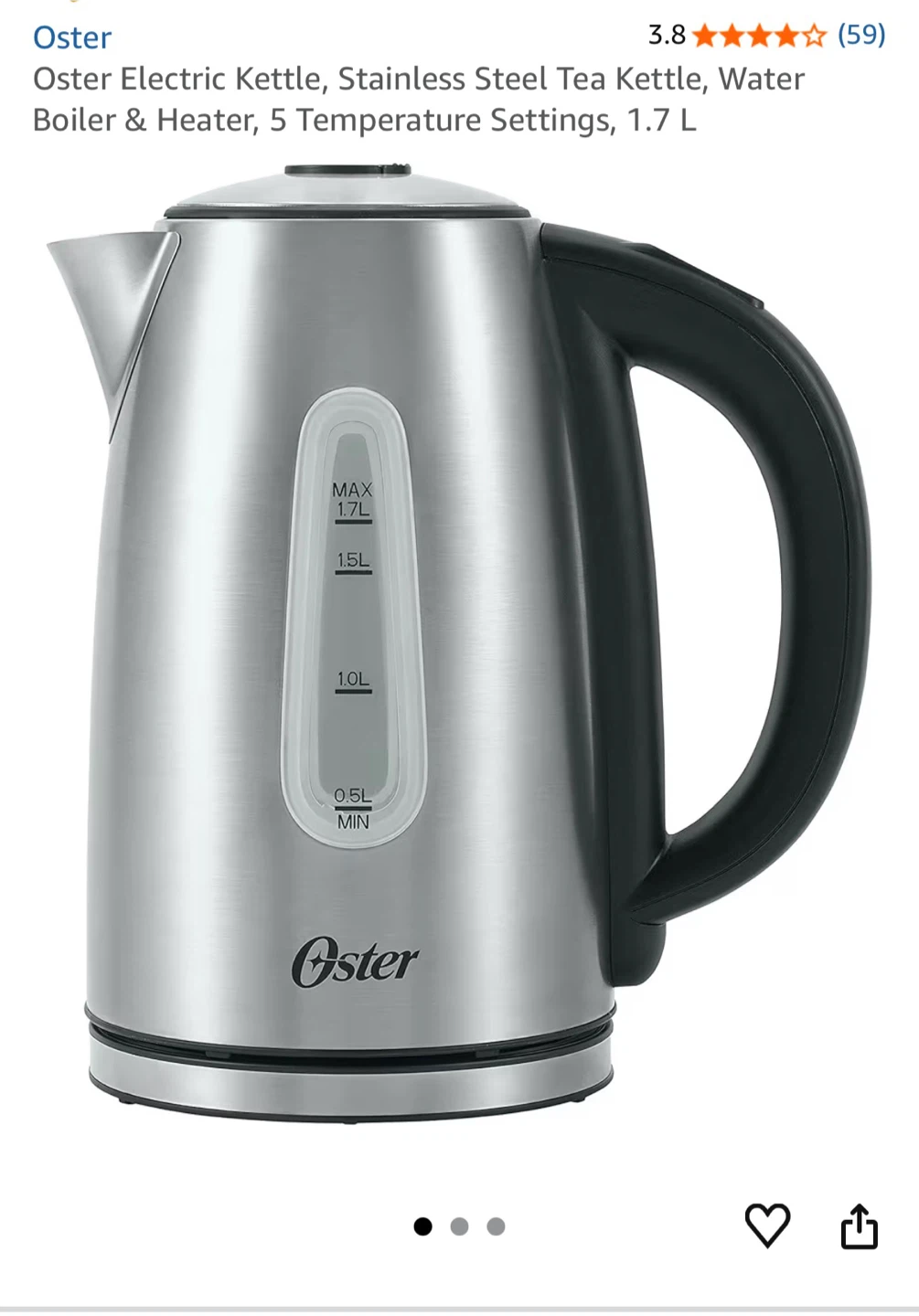 Oster Electric Kettle - 1.7L Stainless Steel
