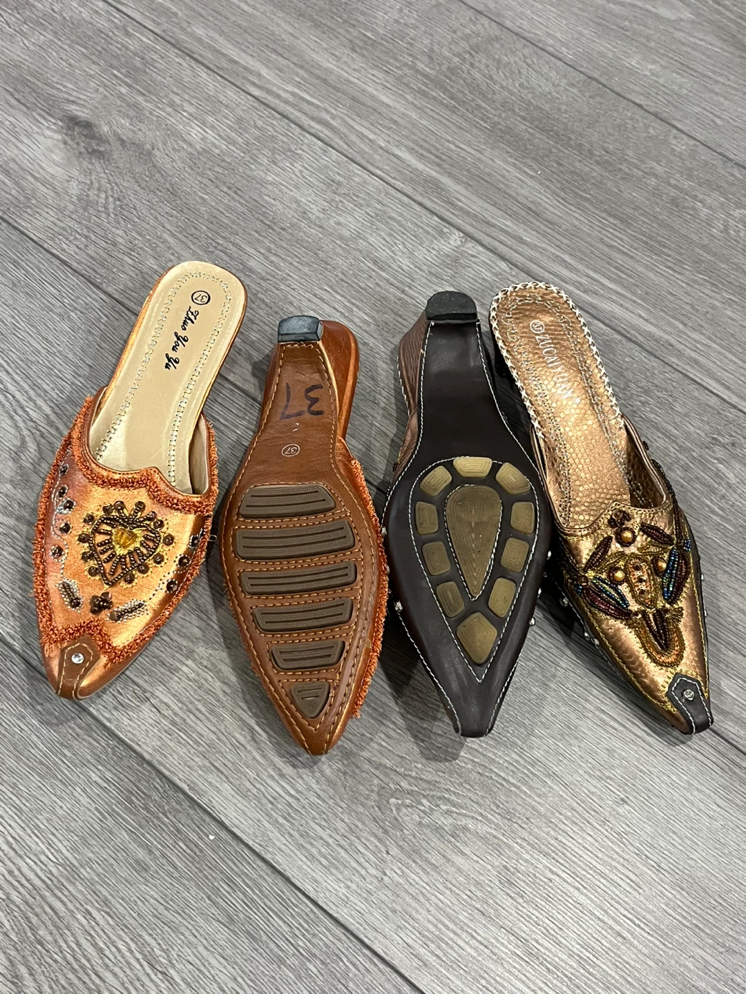 Embellished Pointed Toe Mules - Copper & Gold - photo 2