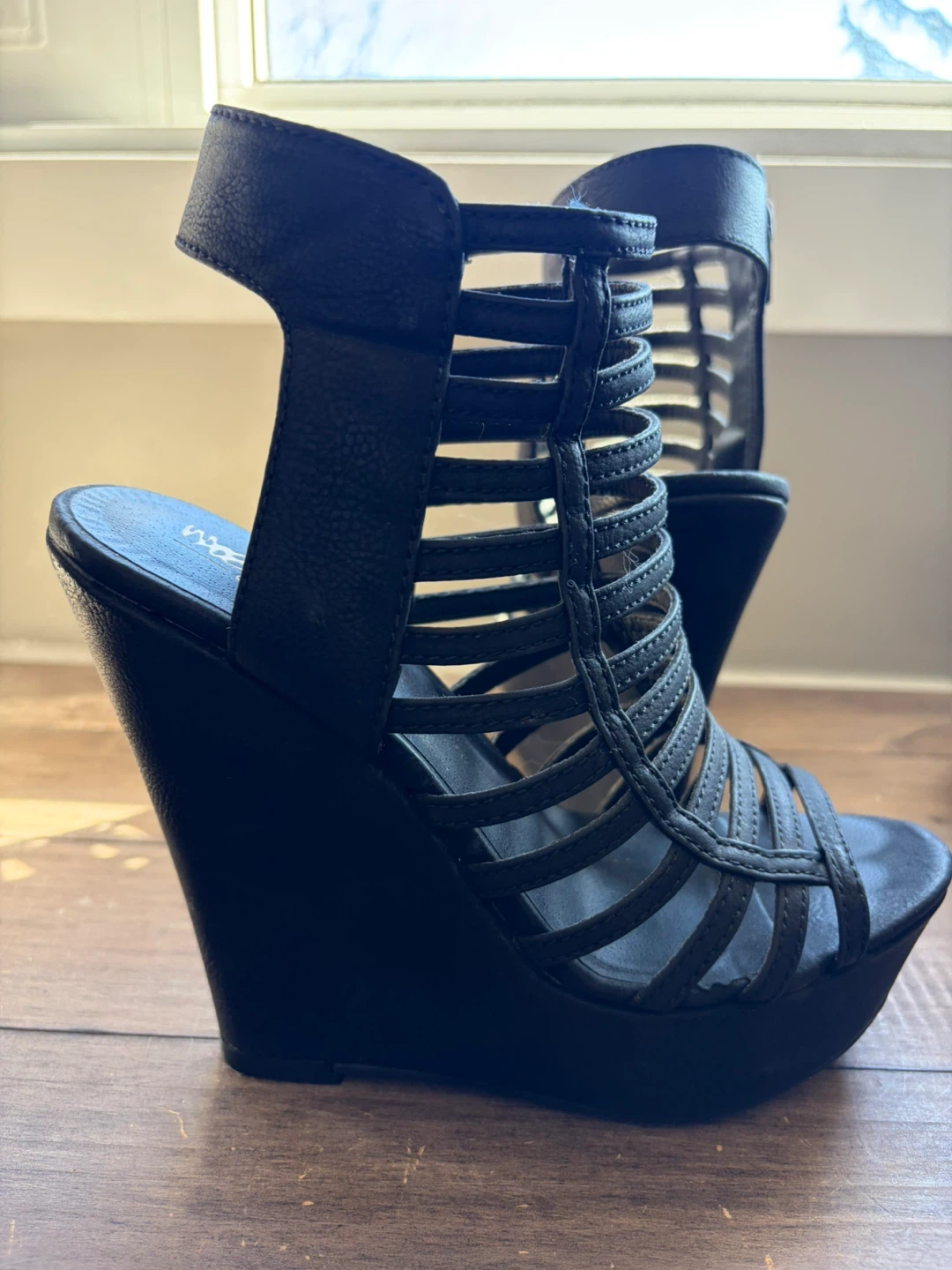 Black Strappy Wedge Heels - photo 2