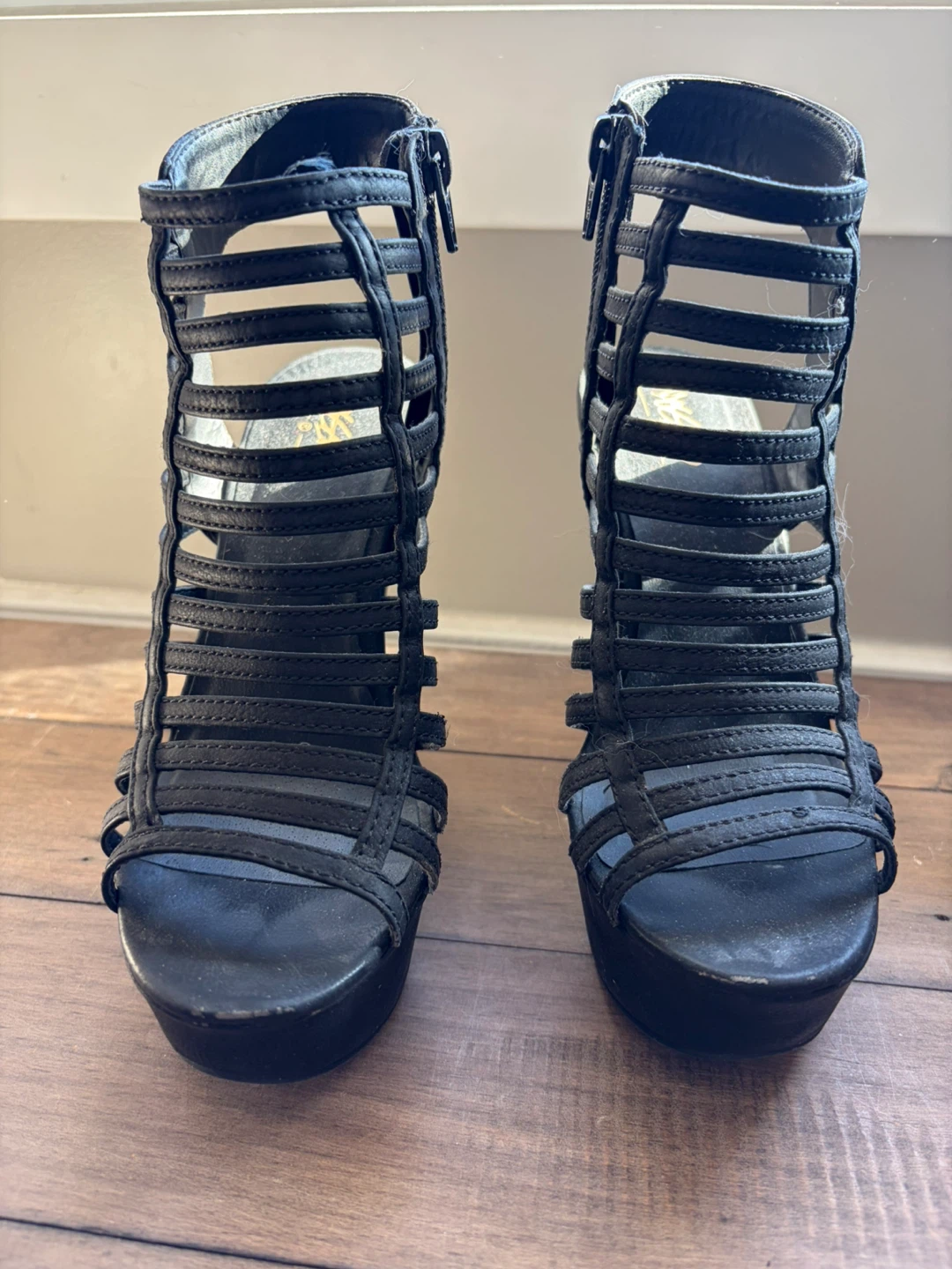 Black Strappy Wedge Heels
