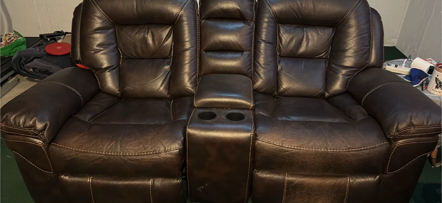 Brown Leather Loveseat Recliner with Cup Holders
