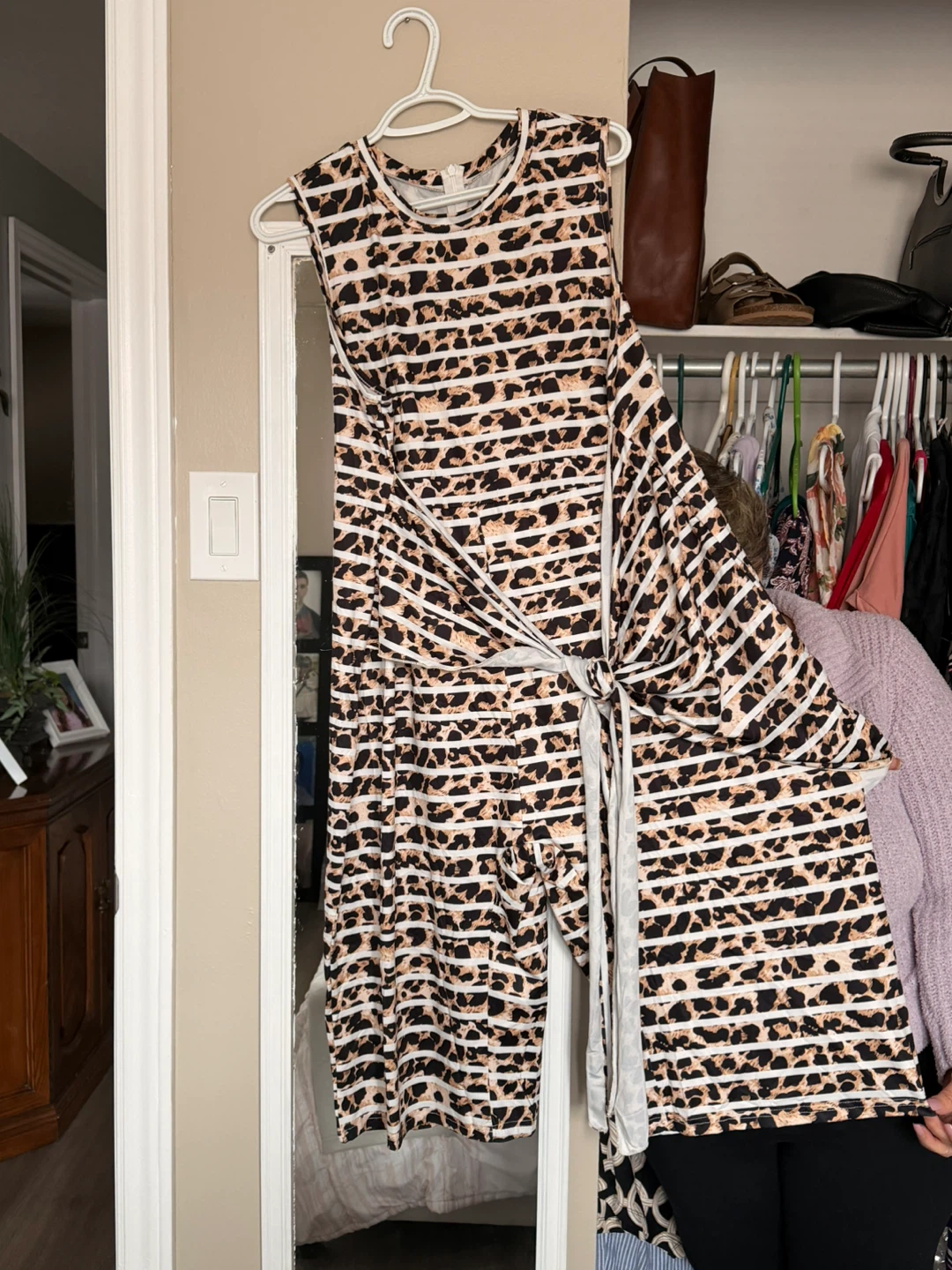 Size large Sleeveless Jumpsuit with Leopard Print and Tie Waist - photo 2