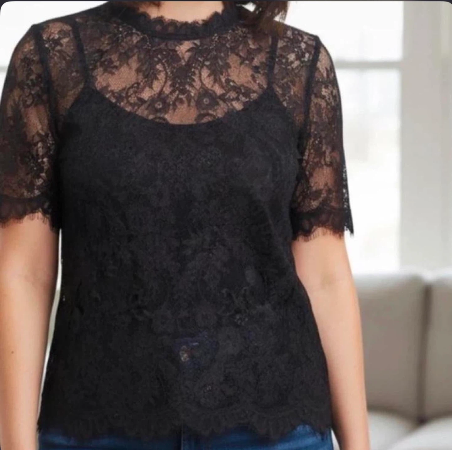 H&M Divided Black Lace Mock Neck Top