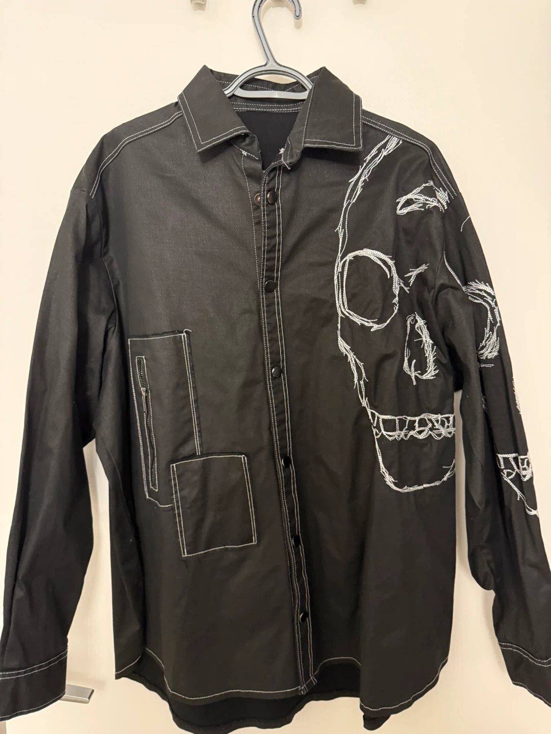 Black Skull Embroidered Oversized Shacket / Overshirt