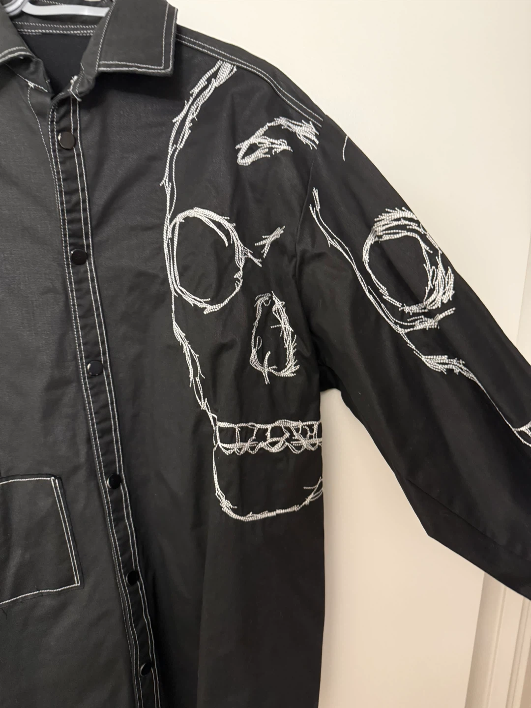 Black Skull Embroidered Oversized Shacket / Overshirt - photo 2