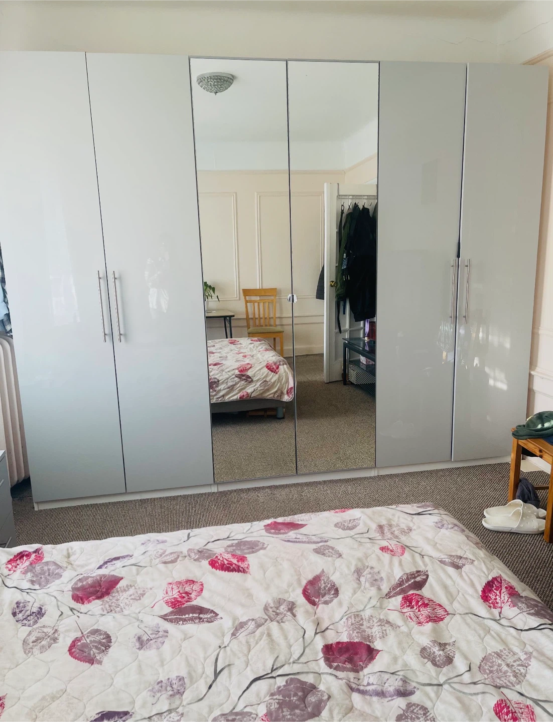 Large White Gloss Wardrobe with Mirrored Doors