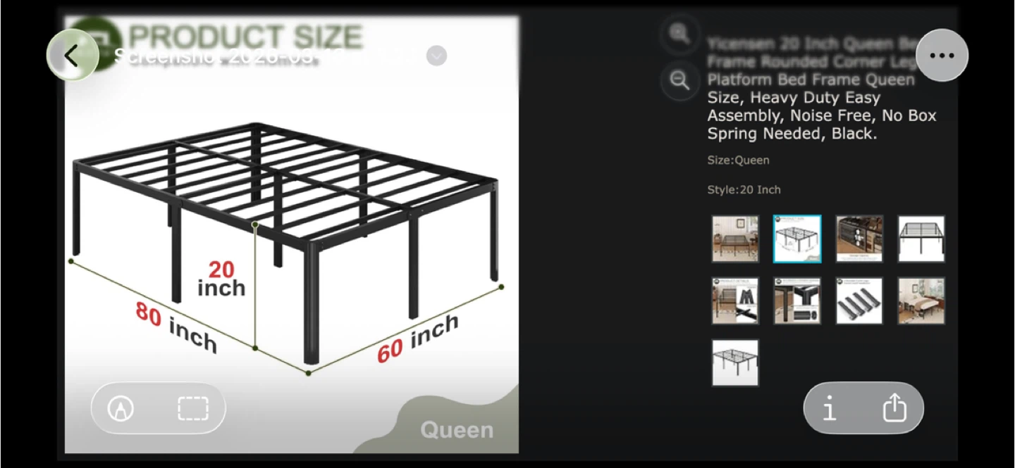 20” Queen Size Platform Bed Frame