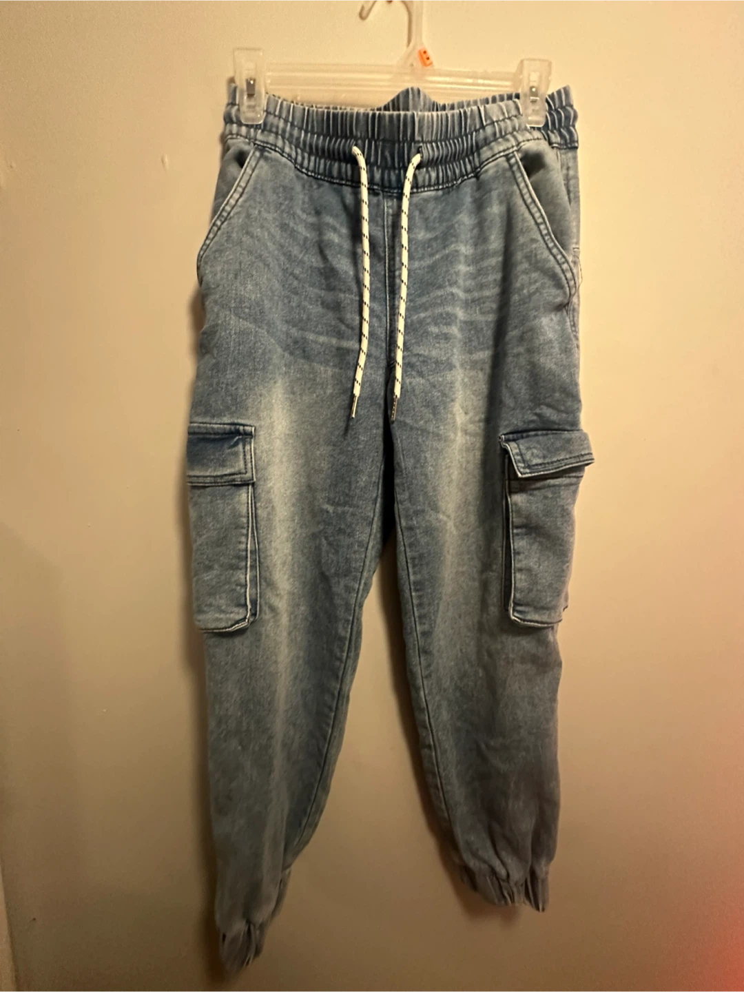 Light Wash Denim Cargo Jogger Pants
