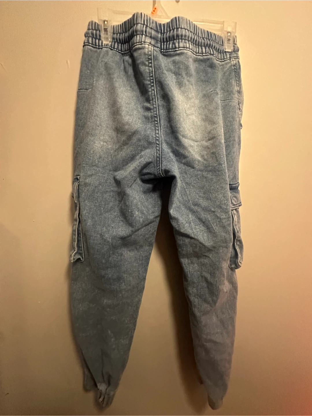 Light Wash Denim Cargo Jogger Pants - photo 2