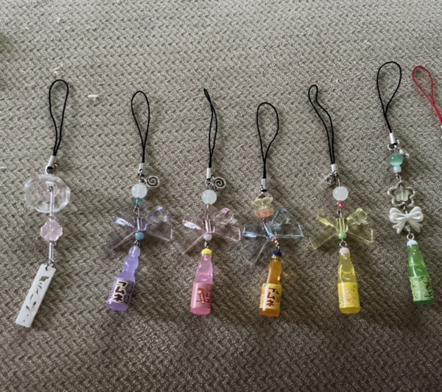 Set of 6 Mini Ramune Bottle Charms and wind chime charm