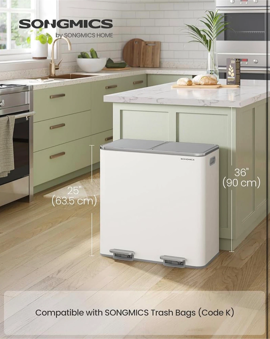 SONGMICS 2 x 10.6 Gal Double Bin Trash Can - photo 4