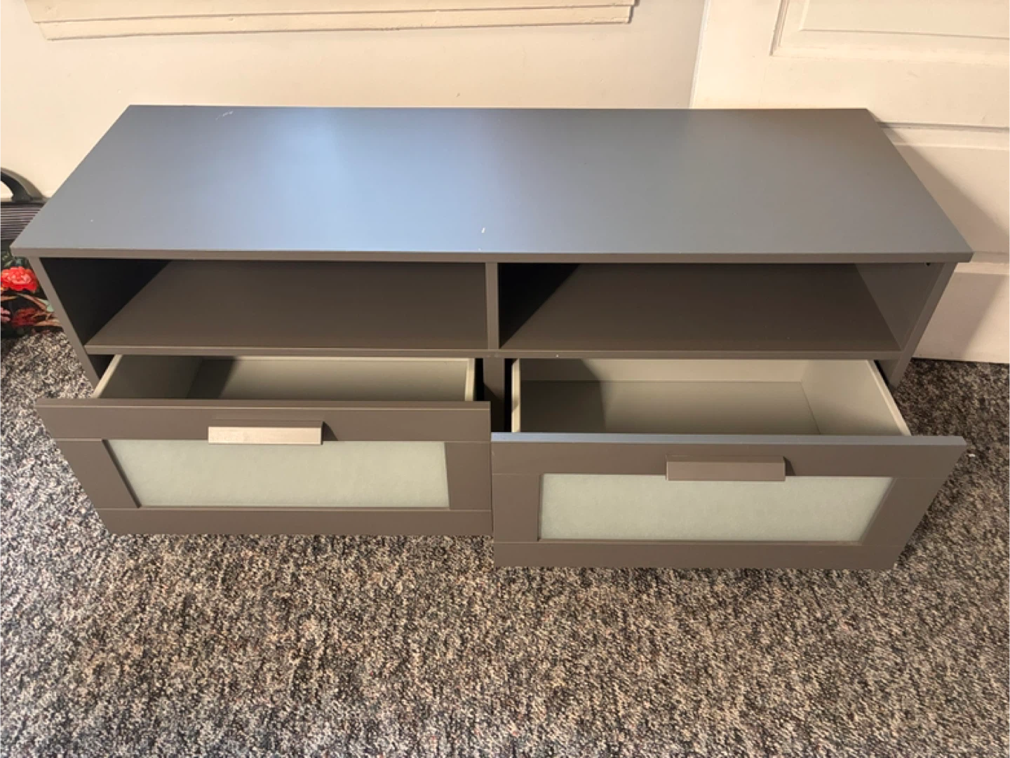 Gray media console with Storage Drawers - photo 2