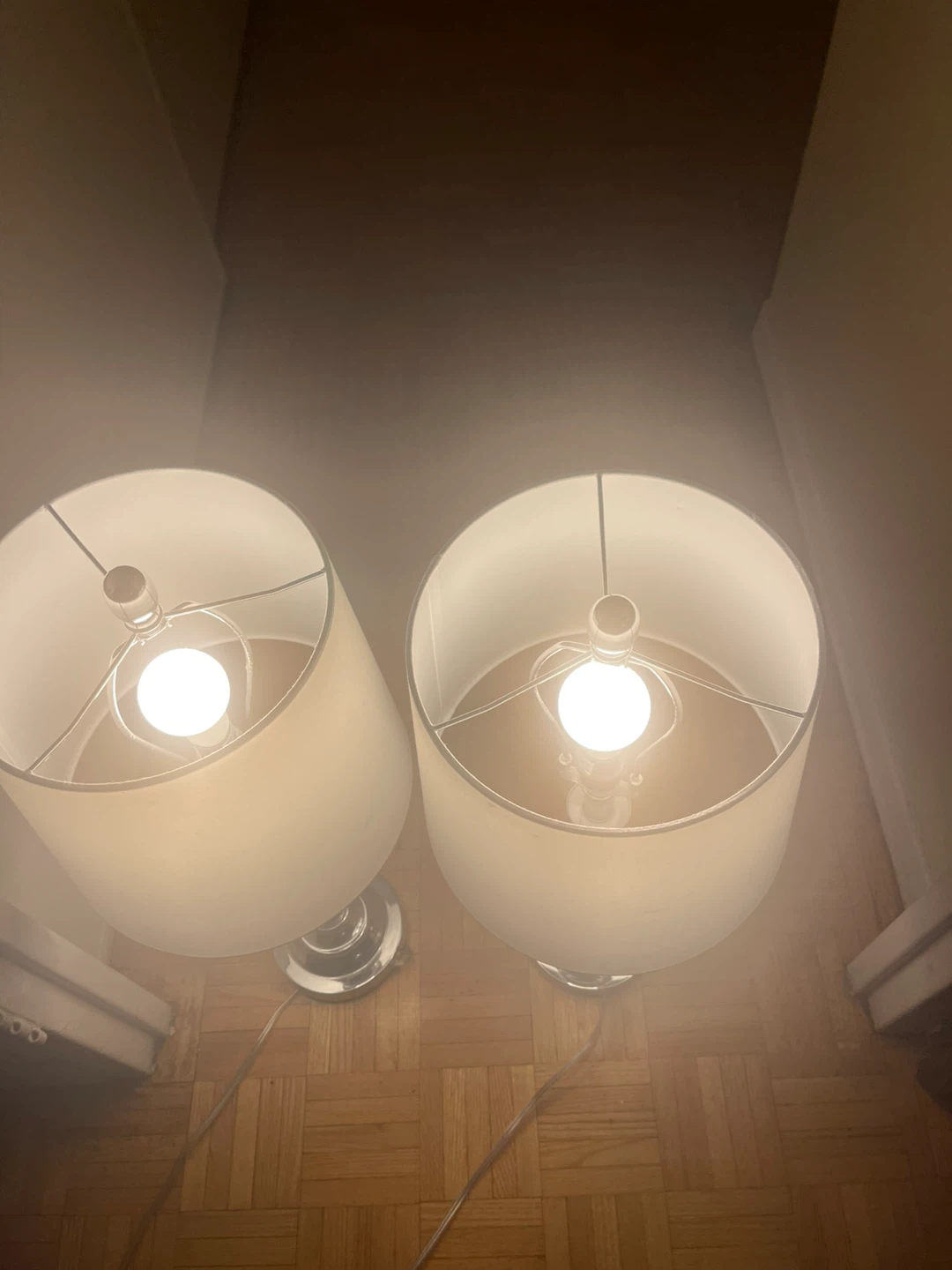 Pair of White Drum Shade Table Lamps - photo 3