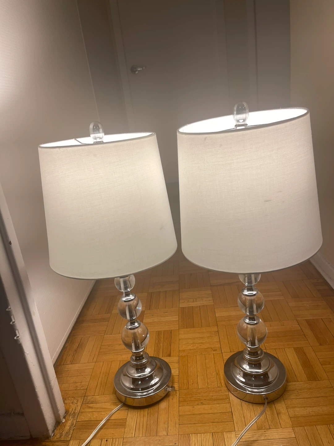 Pair of White Drum Shade Table Lamps