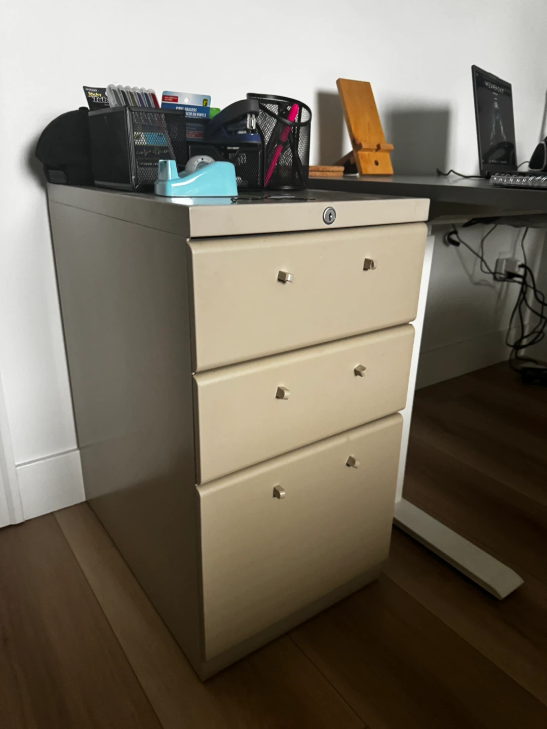 Tan 3-Drawer Metal Filing Cabinet