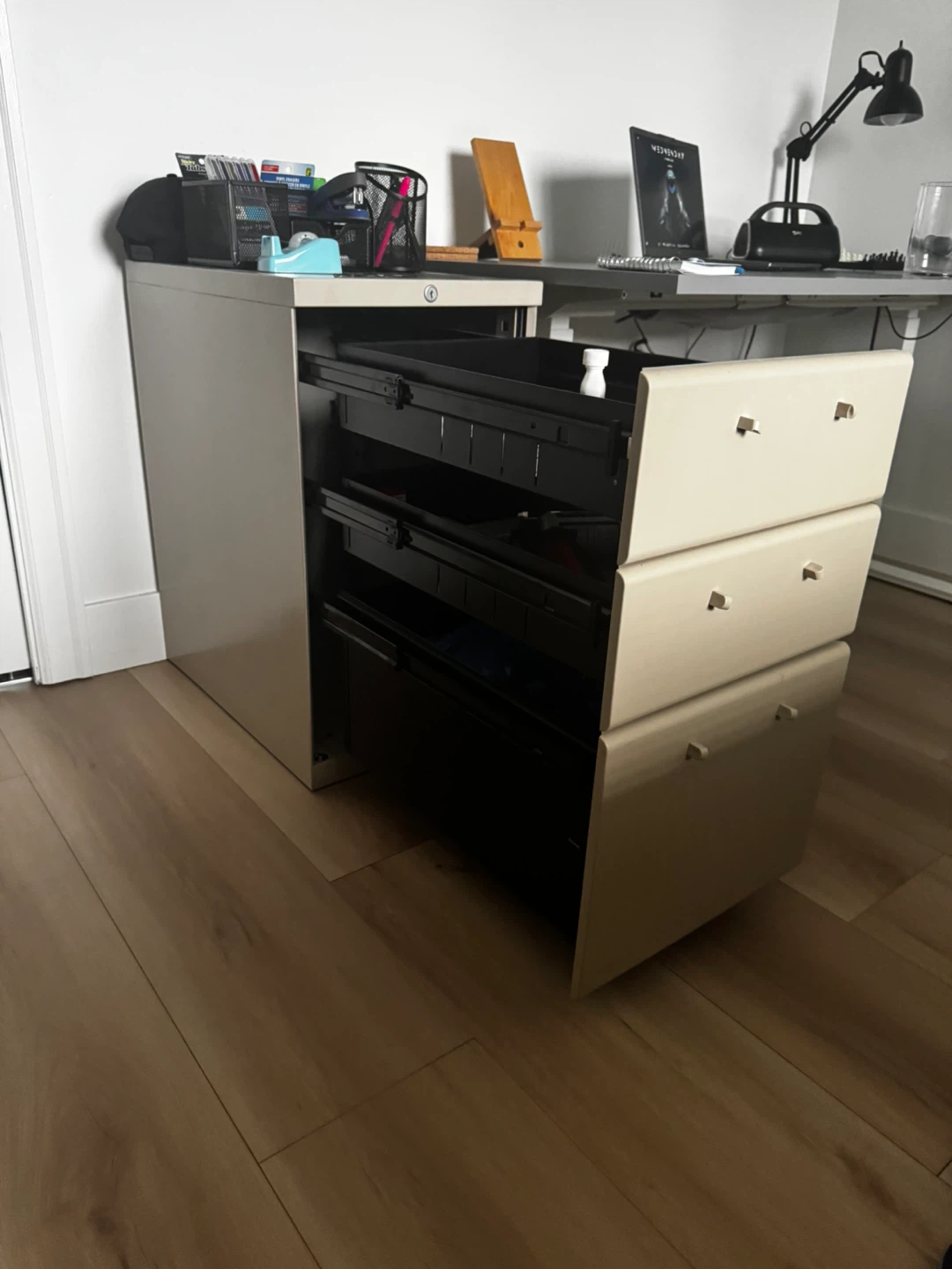 Tan 3-Drawer Metal Filing Cabinet - photo 2