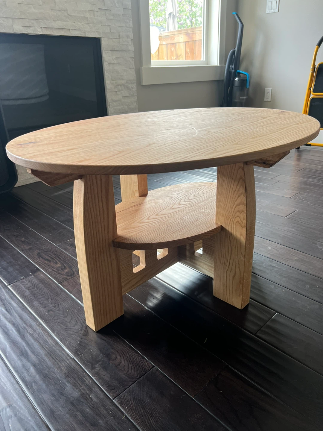 Solid Wood Round Coffee Table with Shelf - photo 2