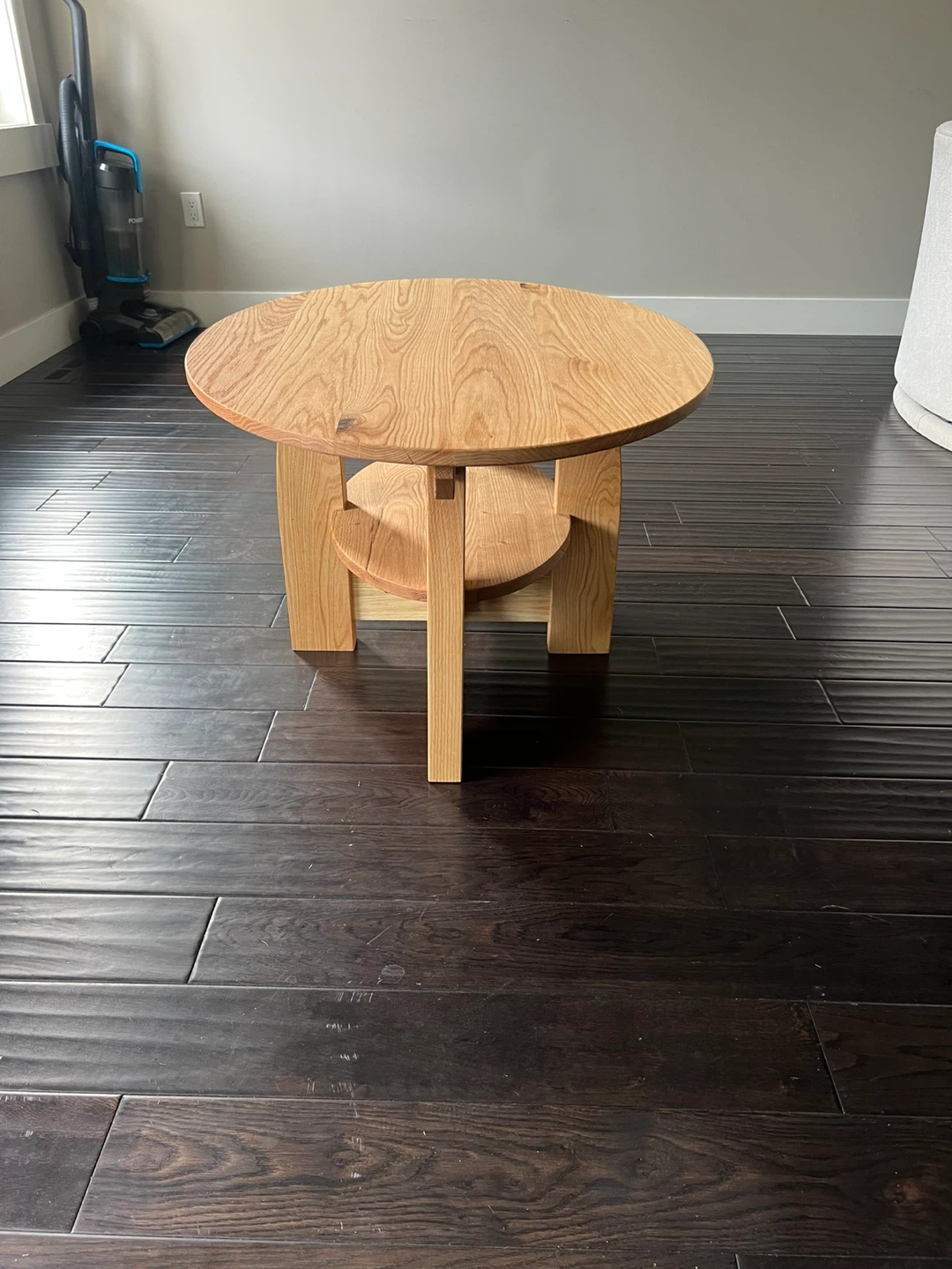 Solid Wood Round Coffee Table with Shelf