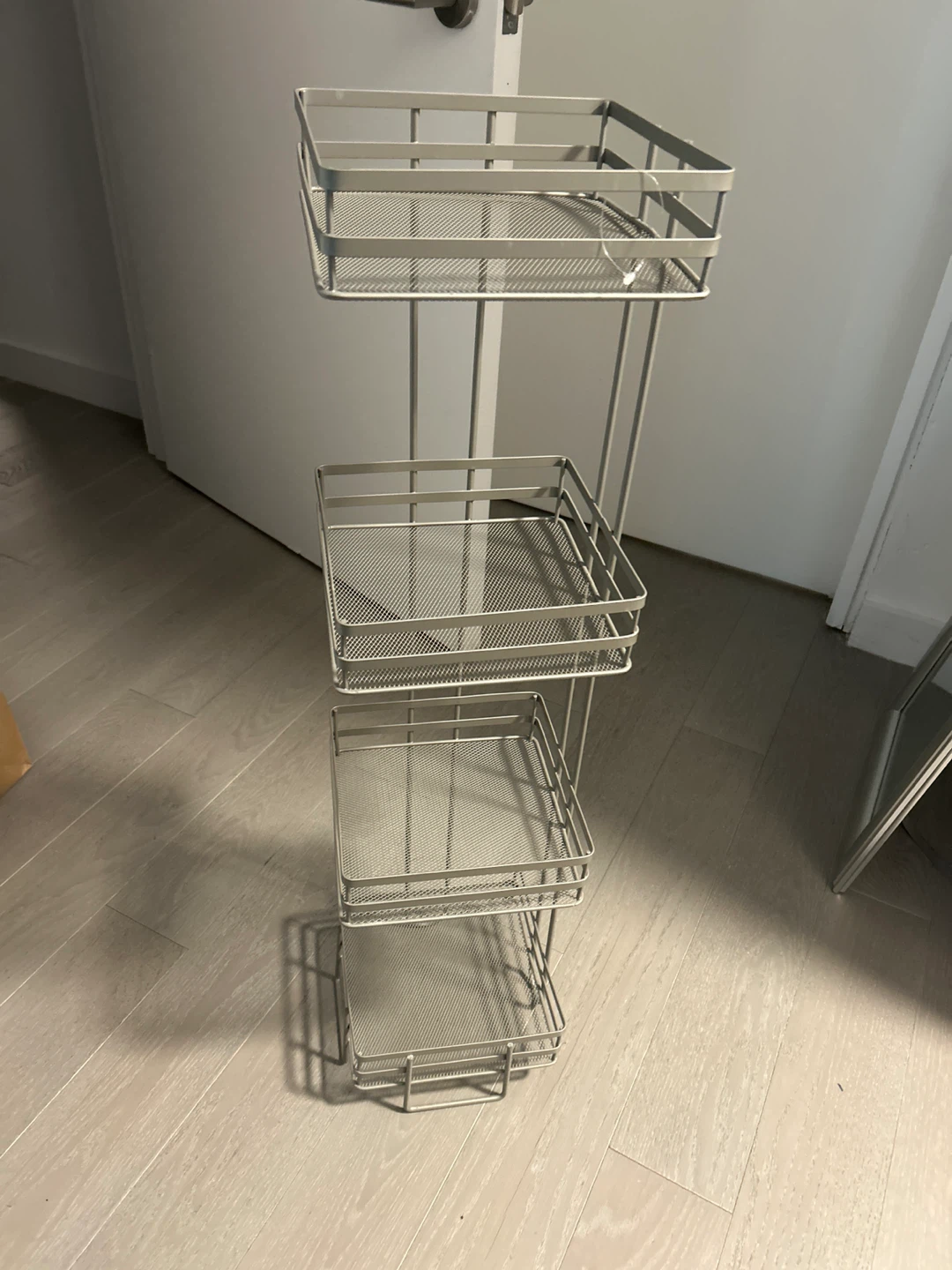 Silver 4-Tier Wire Basket Shelf Stand