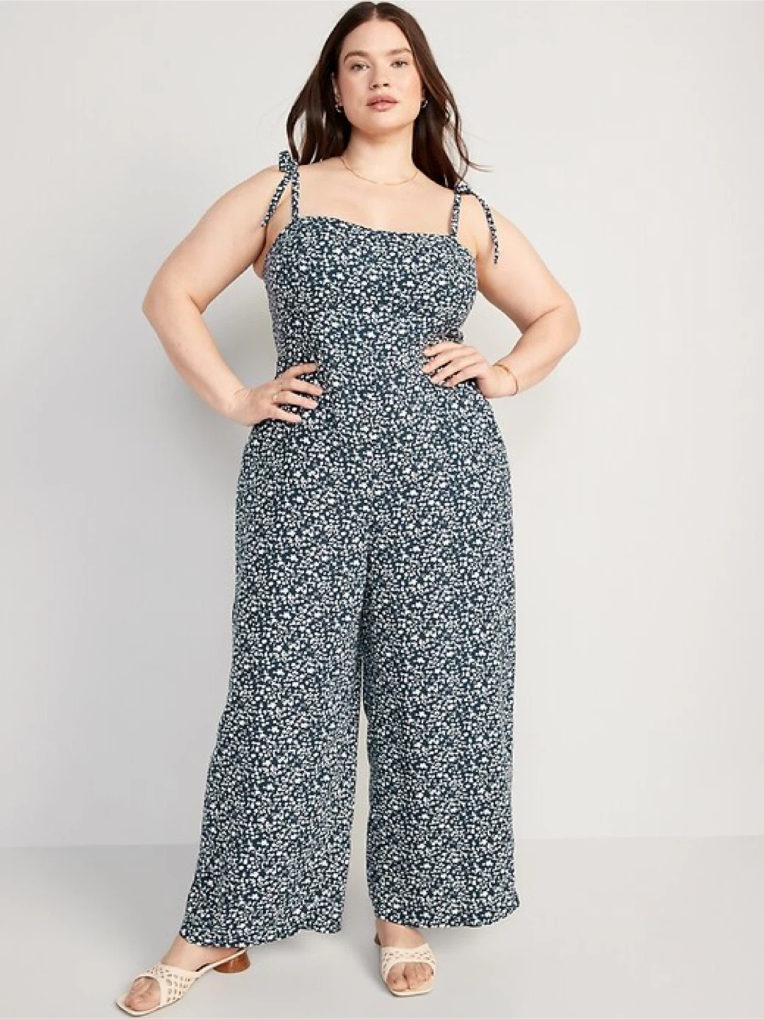 Old Navy Smocked Wide-Leg Jumpsuit Navy Floral - photo 2