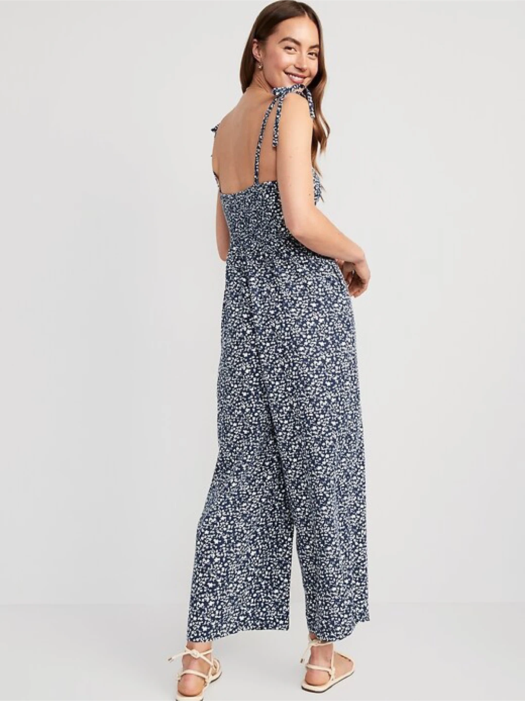Old Navy Smocked Wide-Leg Jumpsuit Navy Floral - photo 3
