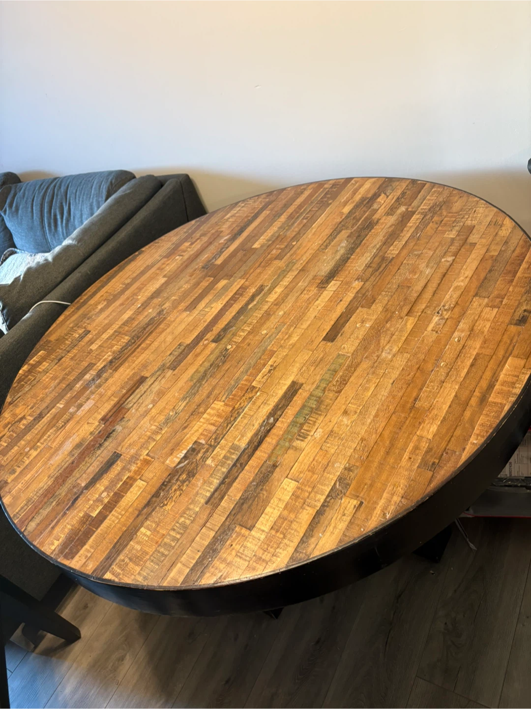 Round Reclaimed Wood dining Table with Black Base