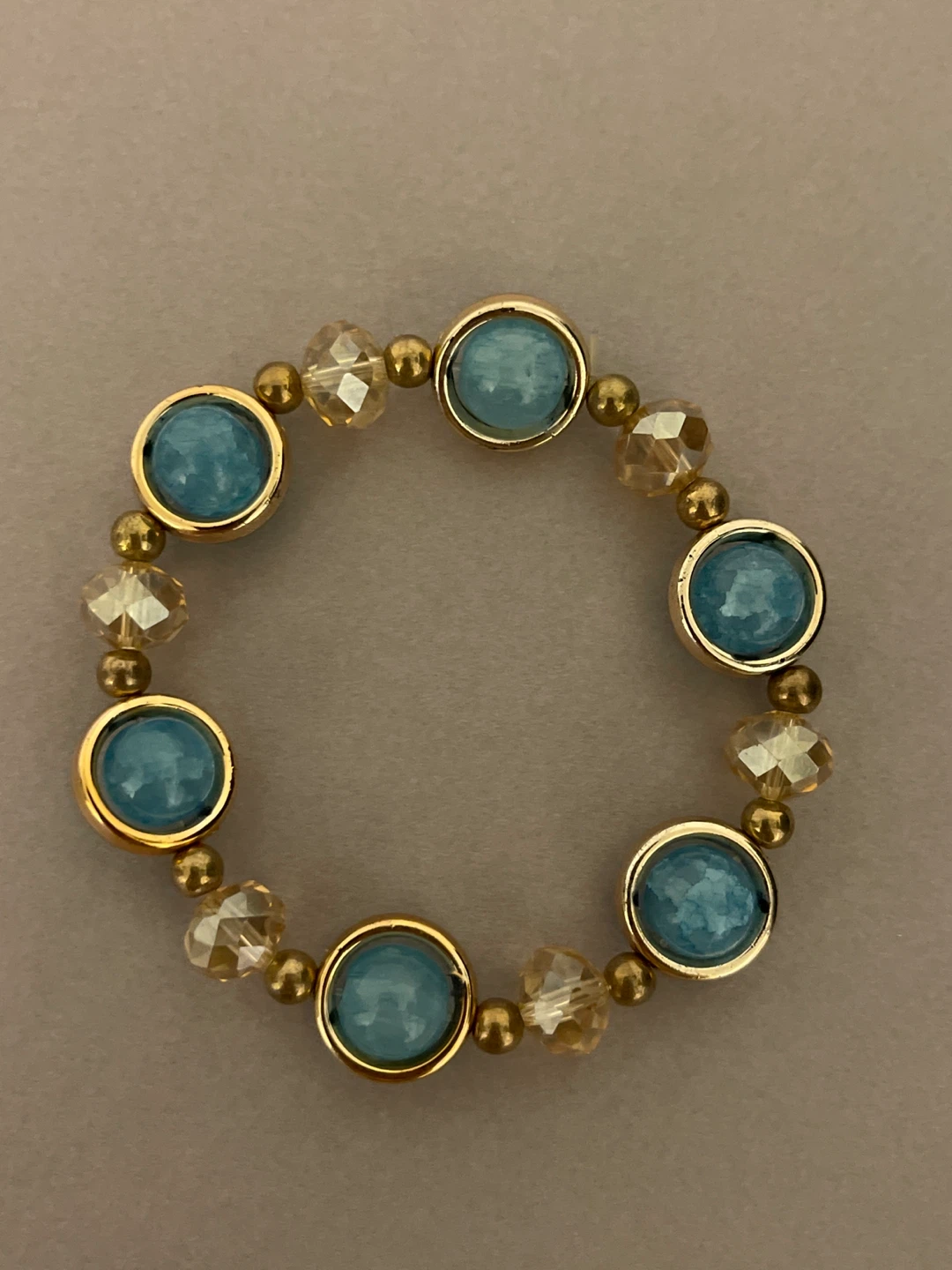 Blue and Gold Beaded Stretch Bracelet