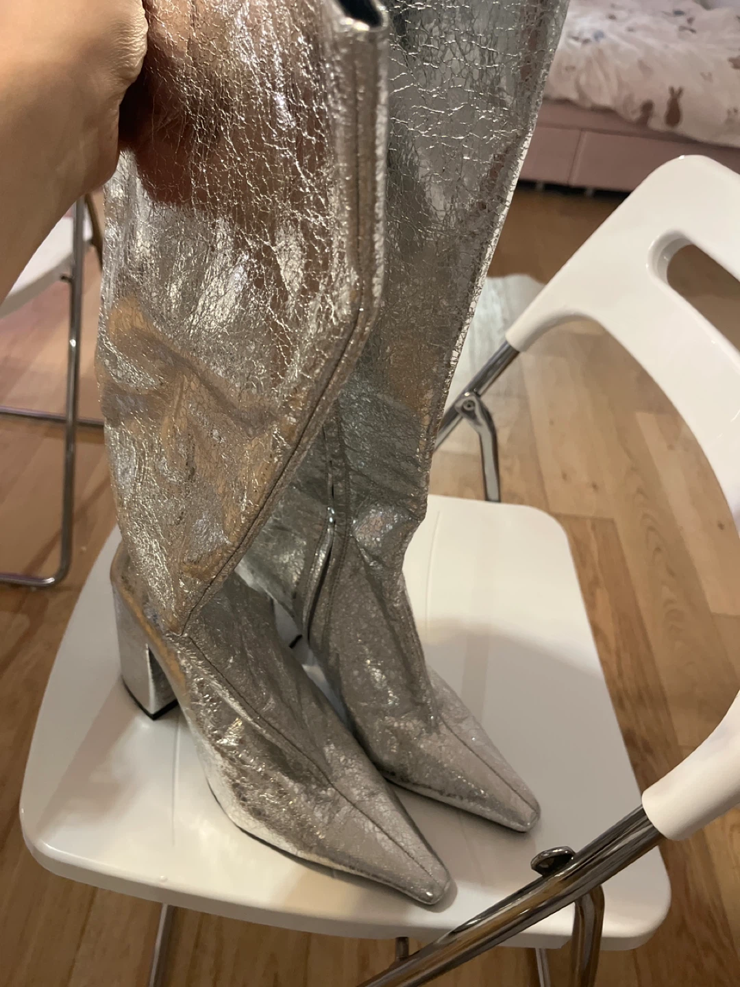Silver Tall Heeled Boots