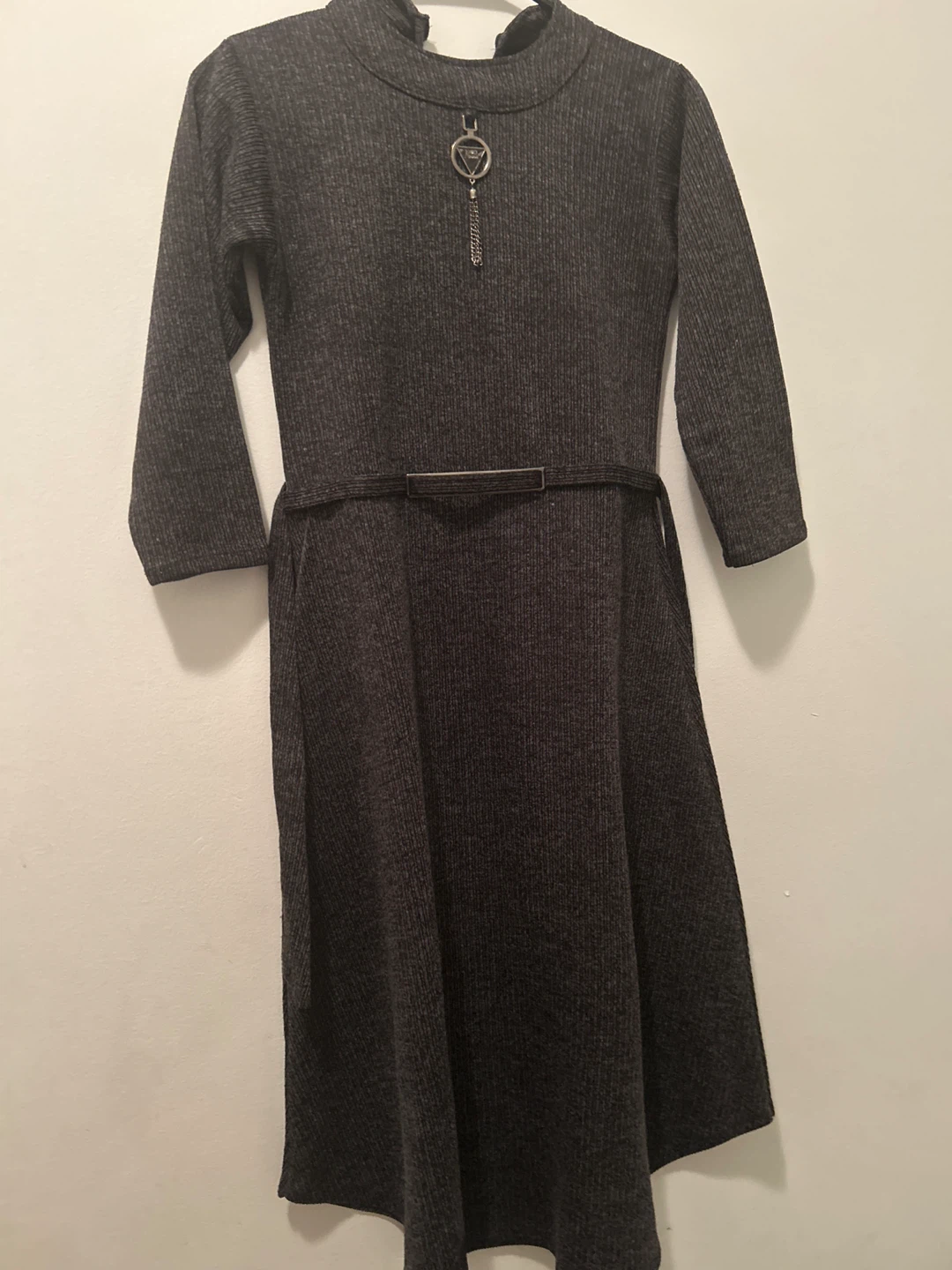 Ribbed Knit Dress with Belt