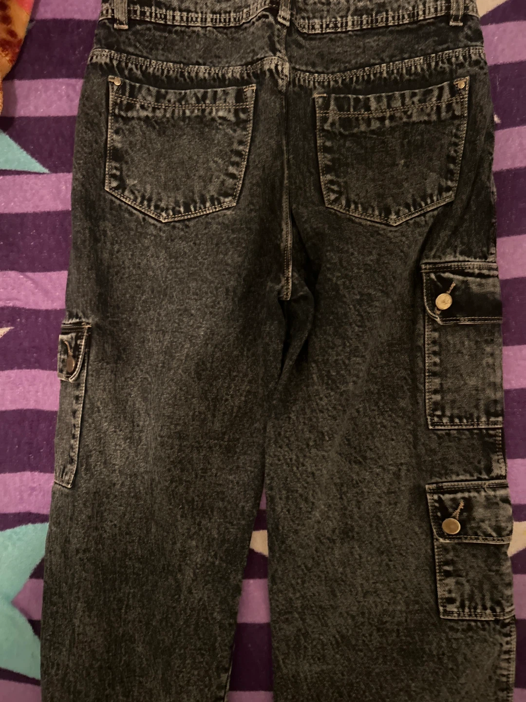 Washed Black Cargo Denim Jeans - photo 2