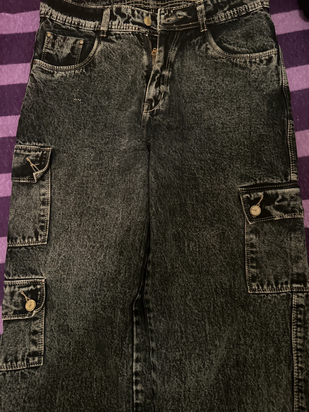 Washed Black Cargo Denim Jeans