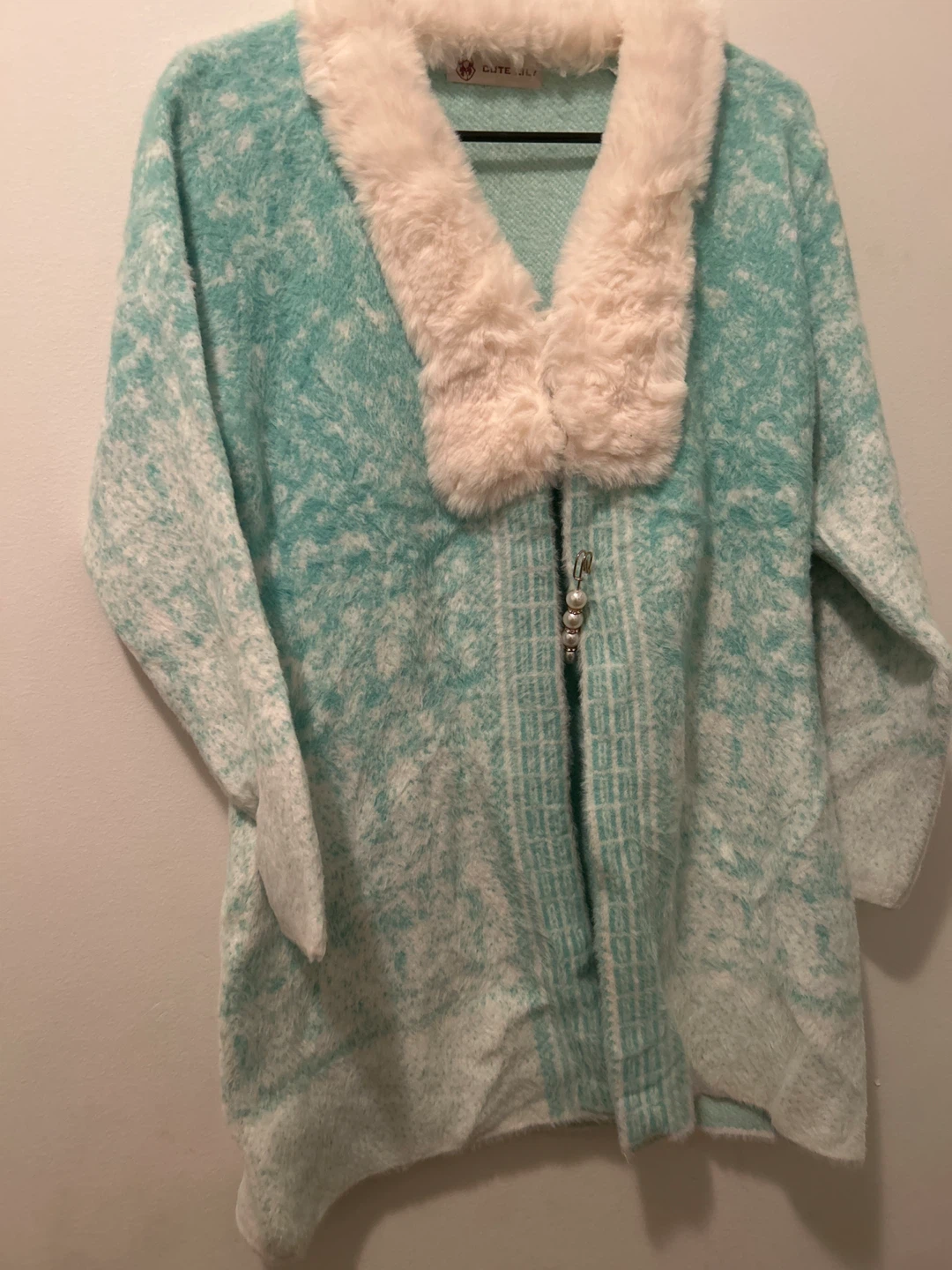 CUTE LILY Cardigan Sweater with Faux Fur Collar