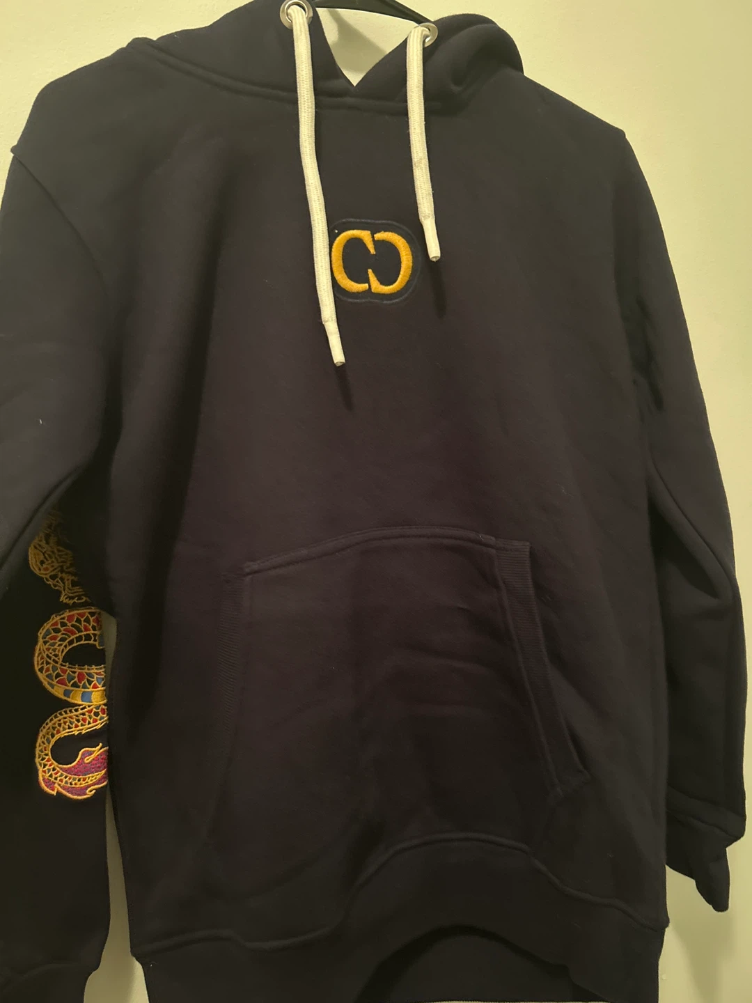 Zara Man Navy Hoodie with Embroidered Dragon Design