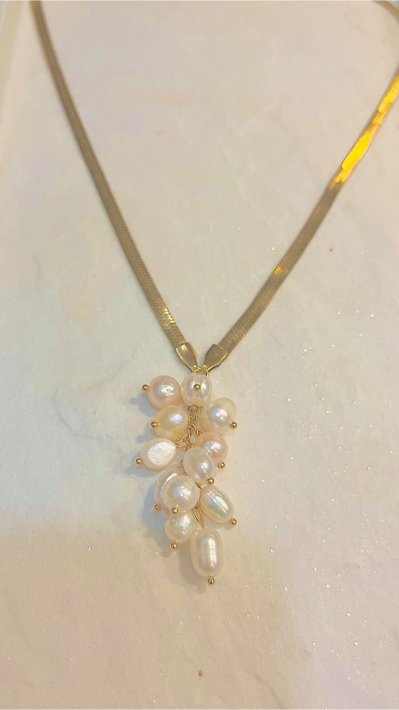 Pearl Cluster Necklace with Gold Chain - photo 3