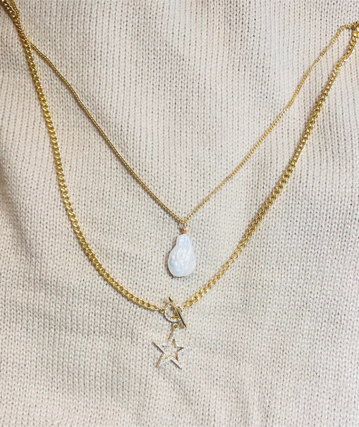 Layered Necklace with Pearl and Star Charm - photo 3
