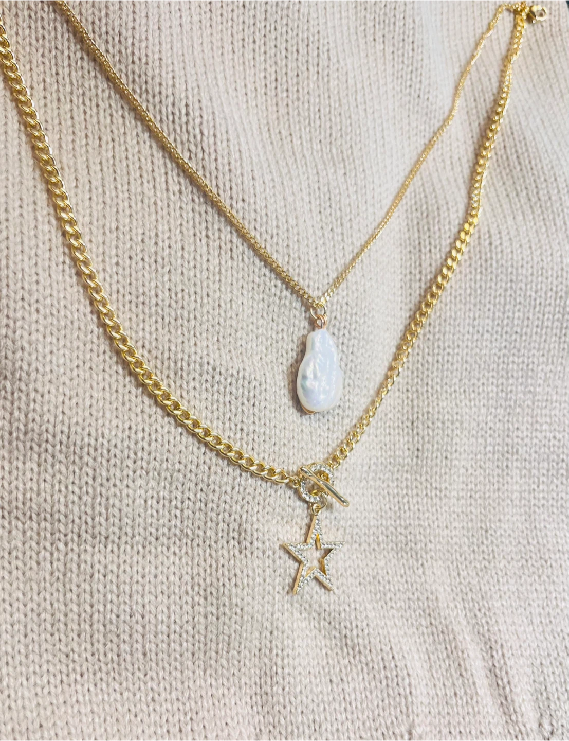 Layered Necklace with Pearl and Star Charm