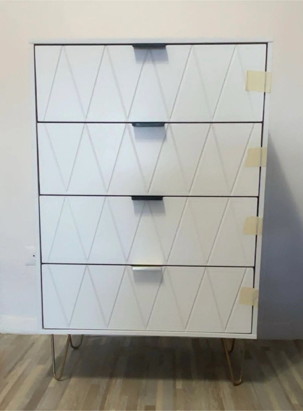 White 4-Drawer Dresser with Geometric Design