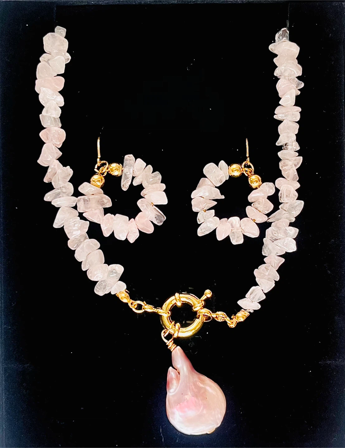 Rose Quartz Necklace and Earrings Set