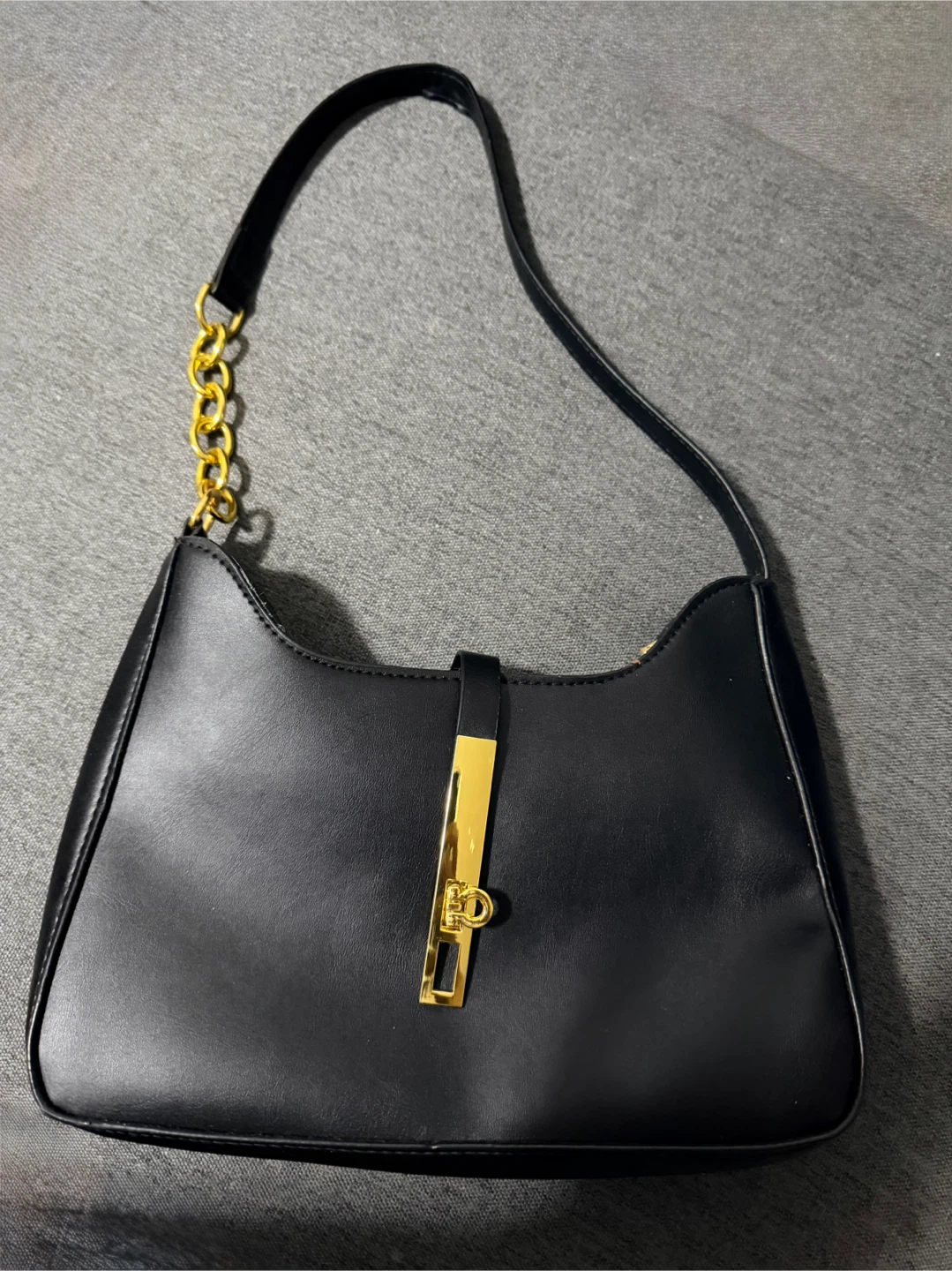 Black Shoulder Bag with Gold Hardware