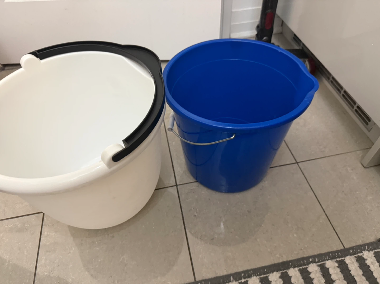 White and Blue Plastic Buckets