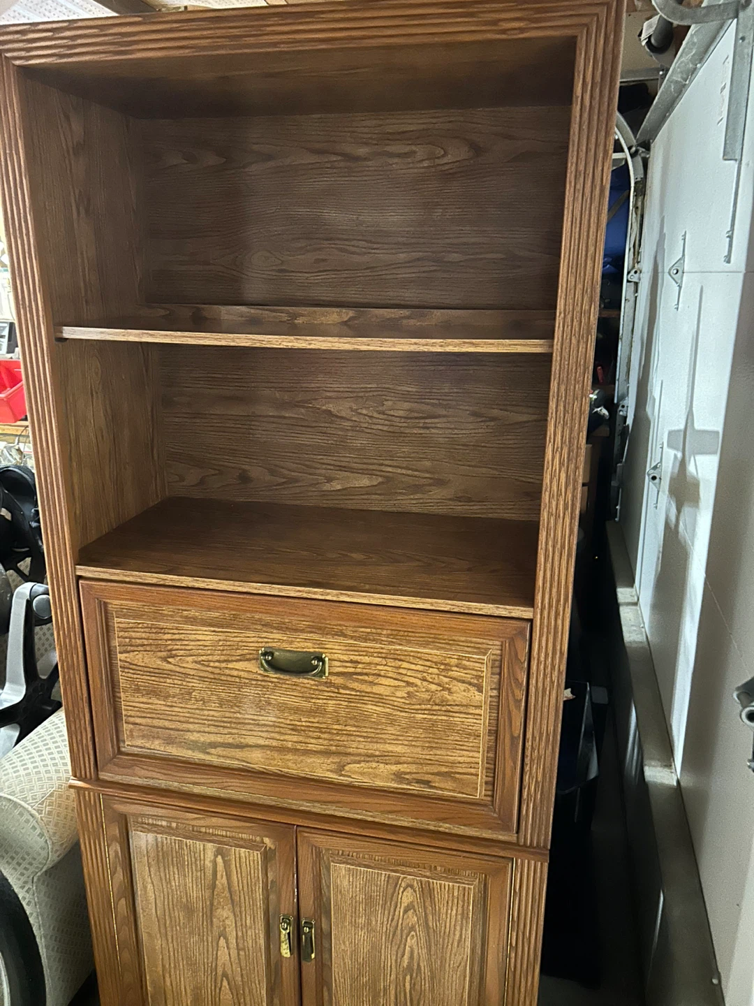 Wooden Bookcase with Drawer and Cabinet