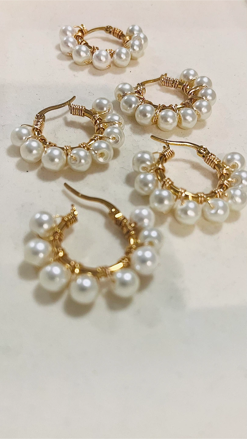 Pearl Hoop Earrings with Gold Wire - photo 2