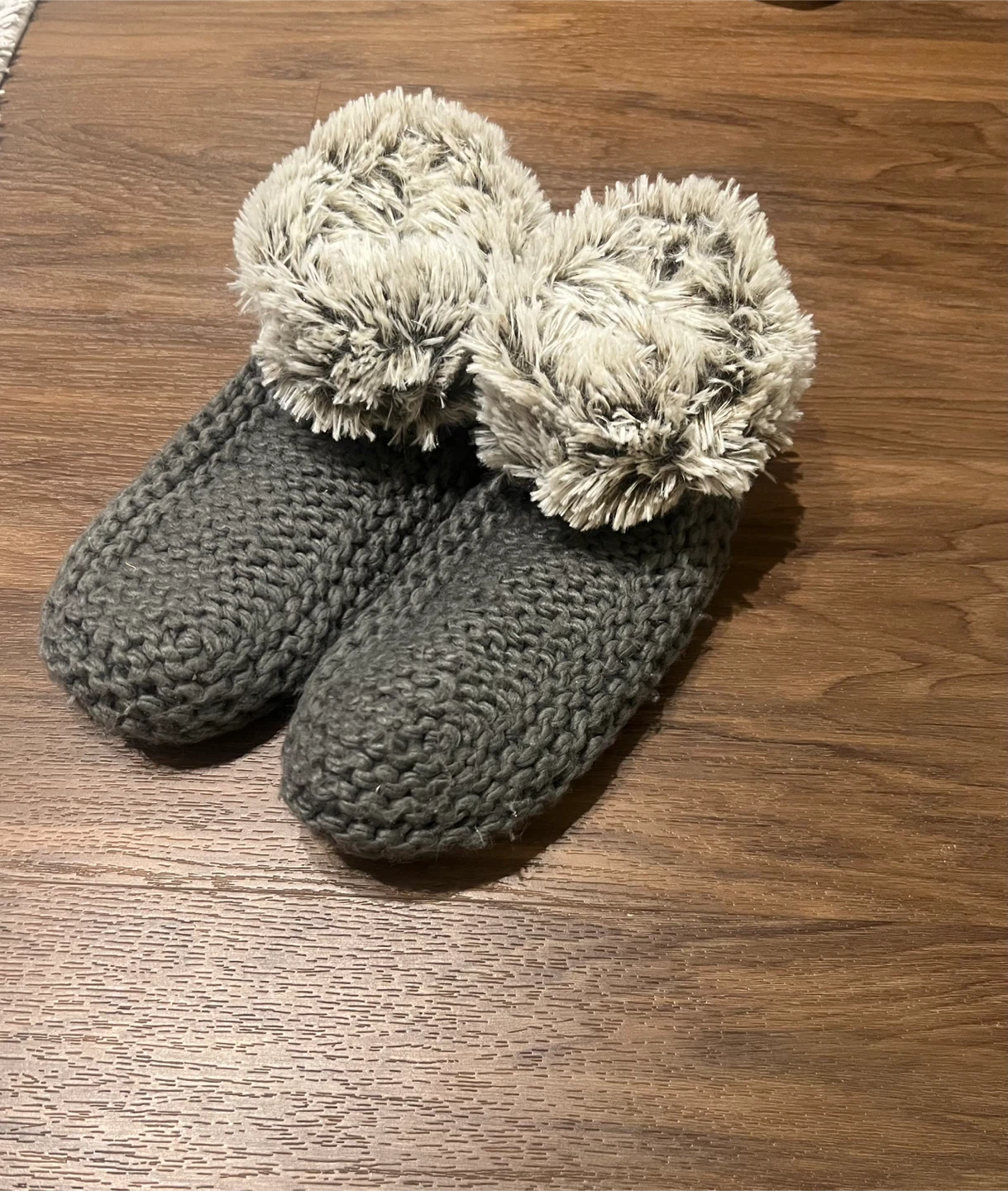 Grey Knit Booties with Fuzzy Trim
