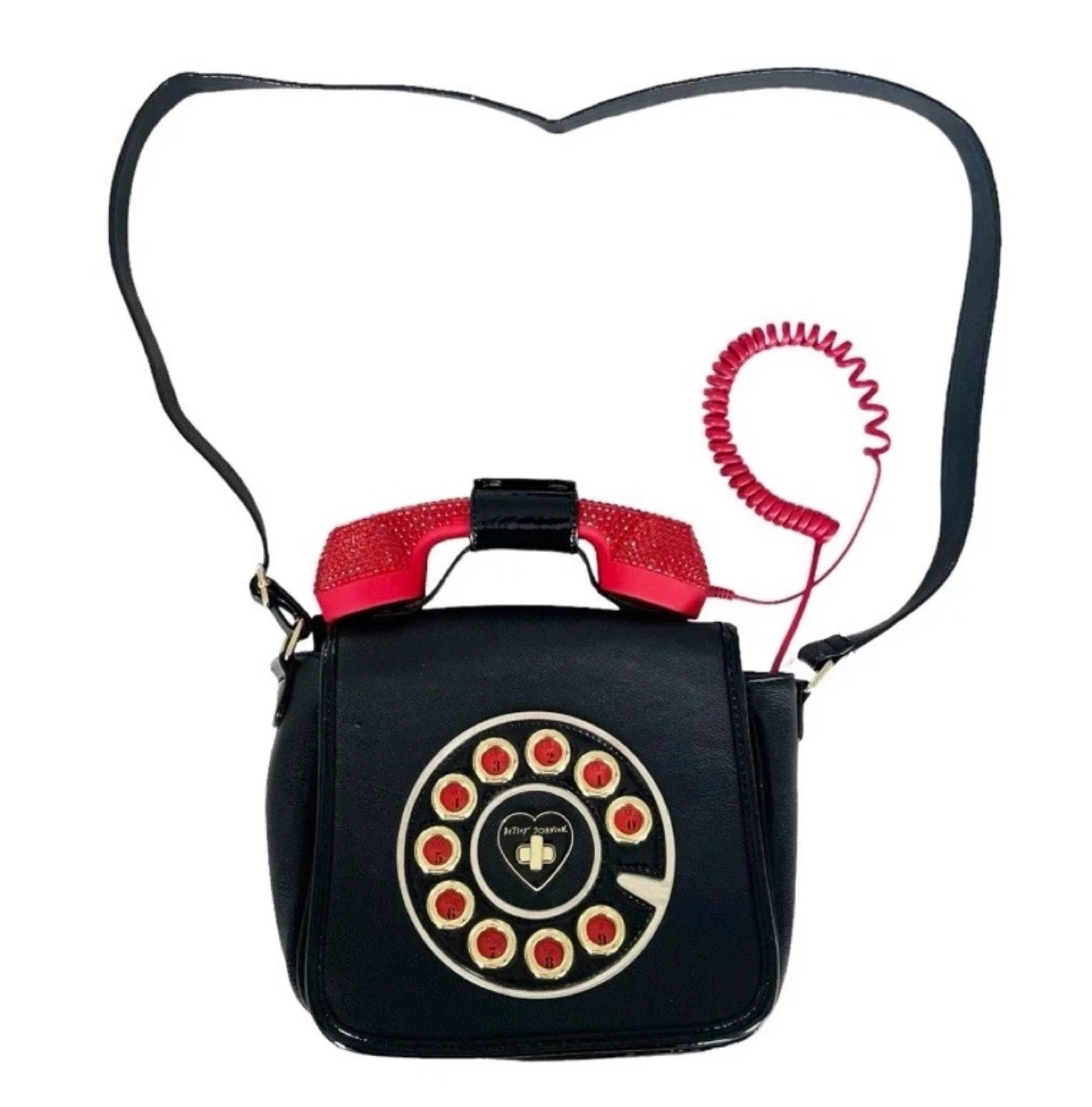 Vintage Betsey Johnson Y2K Rhinestone Rotary Phone Crossbody Bag